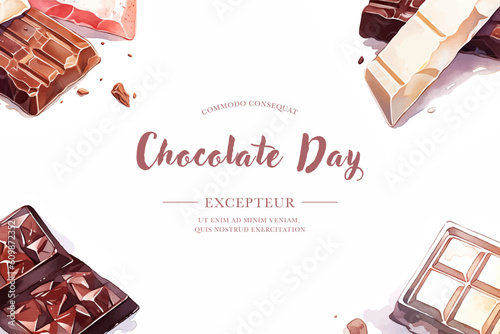 Banner template with hand drawn watercolor chocolate desserts. Vector illustration. World chocolate day. Generated AI