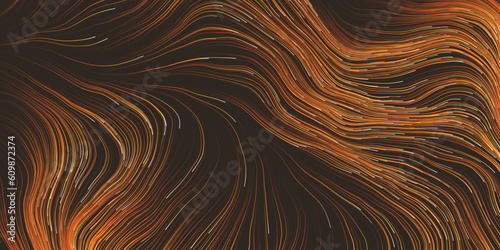 Golden and Brown Wavy Striped Abstract Background - Dark Colorful Moving, Flowing Stream in Curving Lines - Modern Style Digitally Generated Dark Futuristic Abstract Geometric Design Tempate