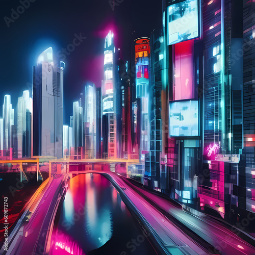 Inspiring beauty of a futuristic cityscape at night. Generative AI