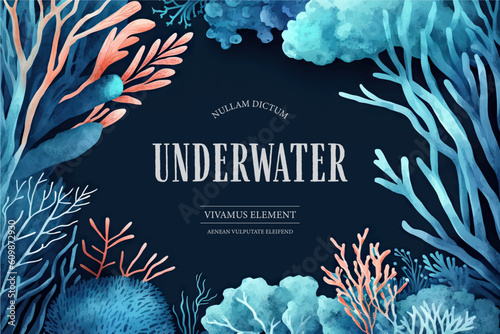 Watercolor underwater frame banner