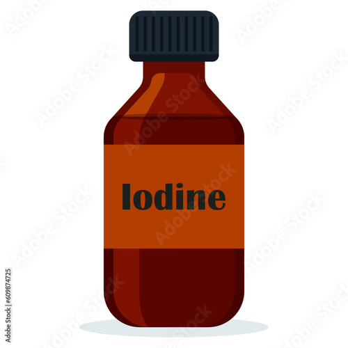 Iodine in dark glass bottle isolated on white background vector illustration