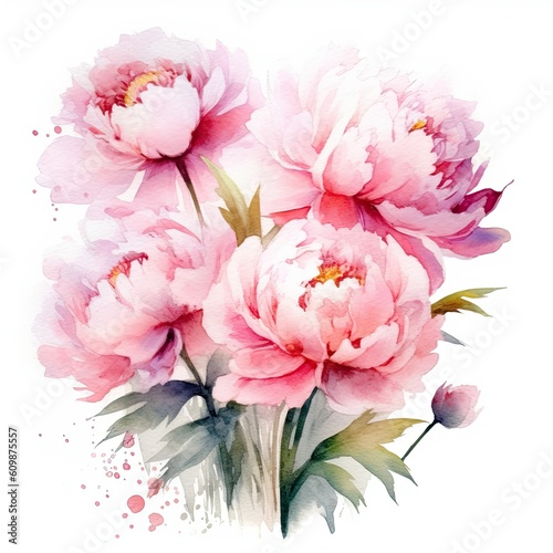 Wedding floral composition. Watercolor peony flowers illustration. Generative AI