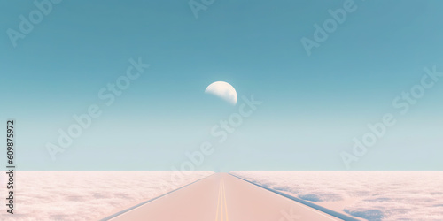 Minimalistic empty highway in winter. Road surrounded snow. Travel concept. Generative AI