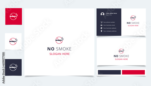 No smoke logo design with editable slogan. Branding book and business card template.
