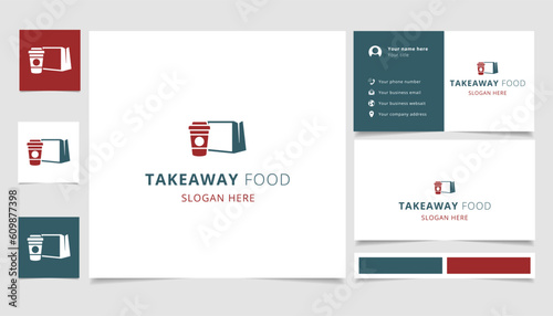 Takeaway food logo design with editable slogan. Branding book and business card template.