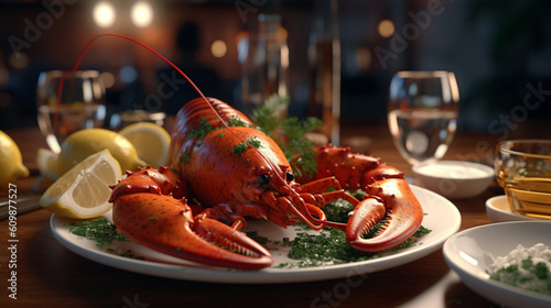 Juicy, cooked lobster served photo