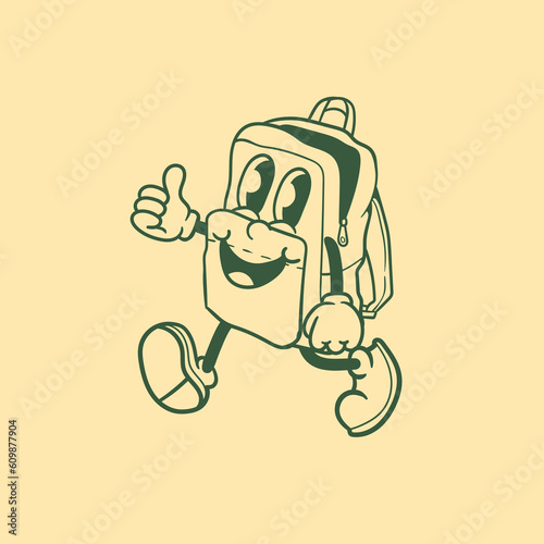 Vintage character design of a school bag