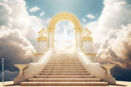 Fototapeta Illustration of stairs and gate of heaven