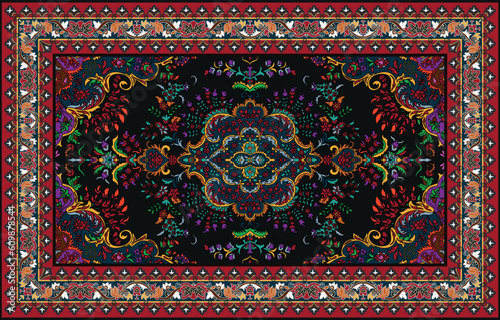 Colorful ornamental vector design for rug, tapis, yoga mat. Geometric ethnic clipart. Arabian ornamental carpet with decorative elements.Persian carpet