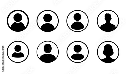 Round black & white User profile Avatar icons collection for websites, app and UI/UX