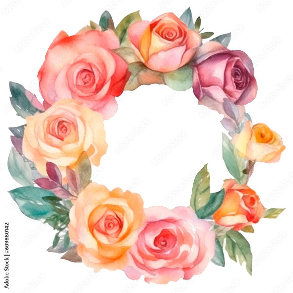 Peony roses watercolor wreath. AI generative isolated illustration. Summer wedding invitation design element Peony roses watercolor wreath. AI generative isolated illustration. Summer wedding invitation design element