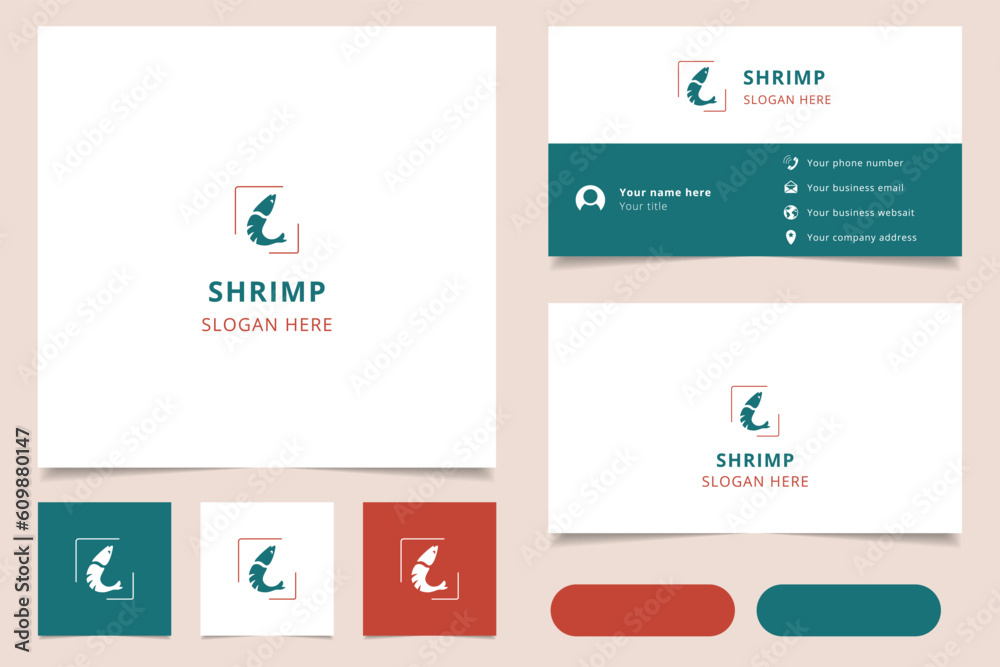 Shrimp logo design with editable slogan. Branding book and business card template. Shrimp logo design with editable slogan. Branding book and business card template.