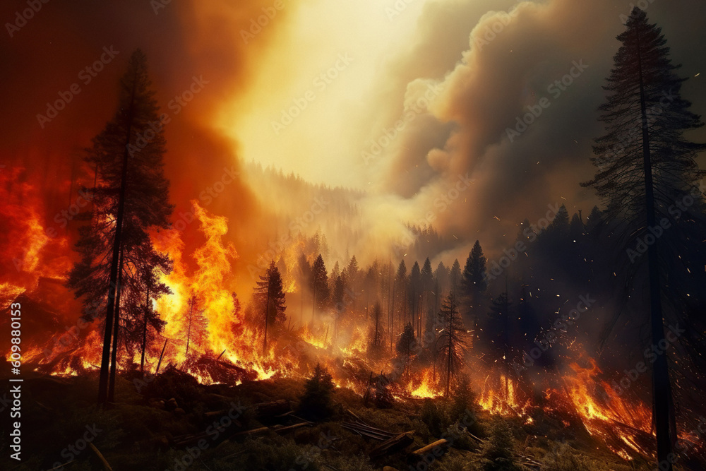 Illustration of big fire in the woods