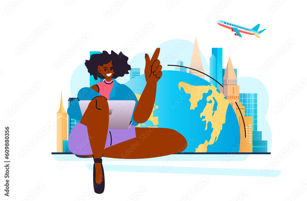 Obraz premium young woman freelancer using laptop on tropical beach summer vacation holiday time to travel concept