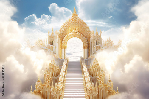 Obraz na plátně Illustration of stairs and gate of heaven