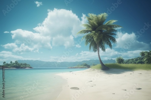 beach with palm trees. Generative AI.