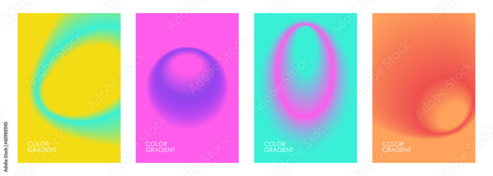 Set of abstract backgrounds with color gradients. Blurred shapes. Graphic templates collection for brochure covers, posters and flyers. Vector illustration.