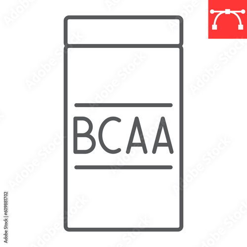 BCAA line icon, supplements and health, amino acids vector icon, vector graphics, editable stroke outline sign, eps 10.