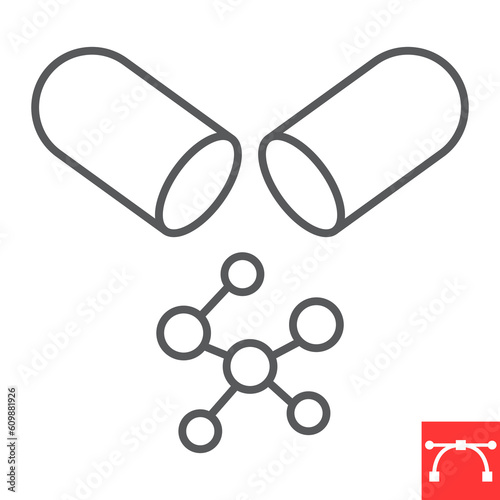 Amino acids line icon, supplements and vitamins, capsule with bcaa vector icon, vector graphics, editable stroke outline sign, eps 10.
