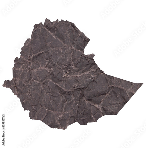 map of Ethiopia on old dark crumpled grunge paper