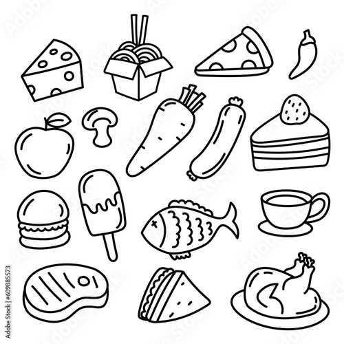 Set of food doodle illustrations isolated on white background