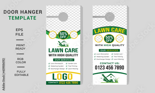 lawn care door hangers and landscaping,lawn care door hanger design template, hotel knob design. Vector door hanger.