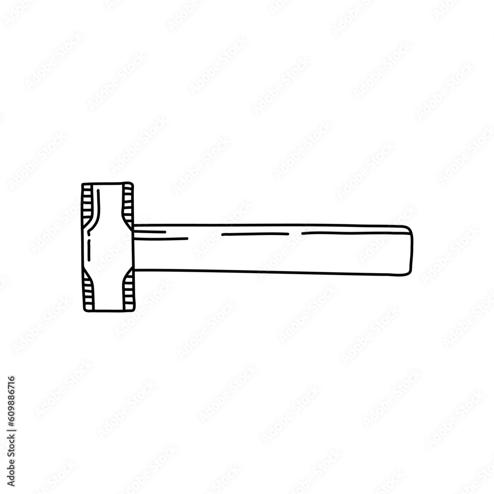 Obraz premium Hammer Hand drawn doodle vector icon, isolated on white background