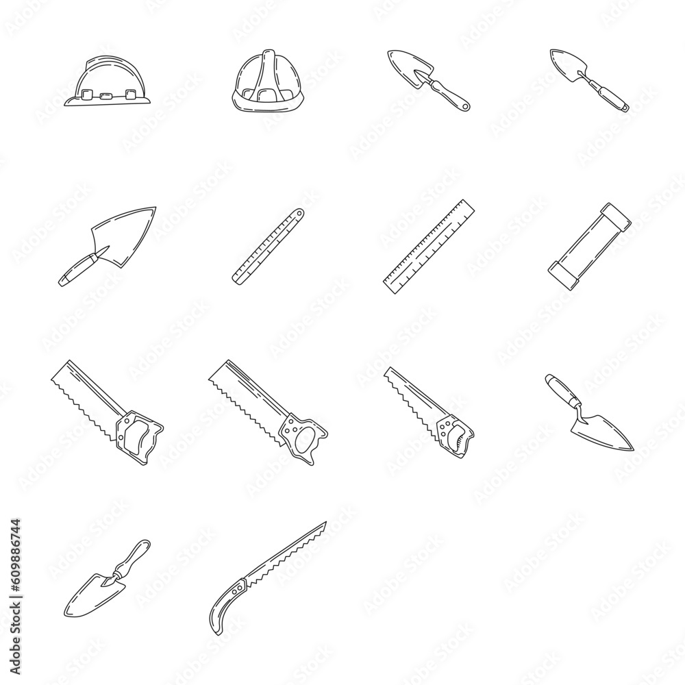 Hand drawn doodle set with repair tools Hand drawn doodle set with repair tools