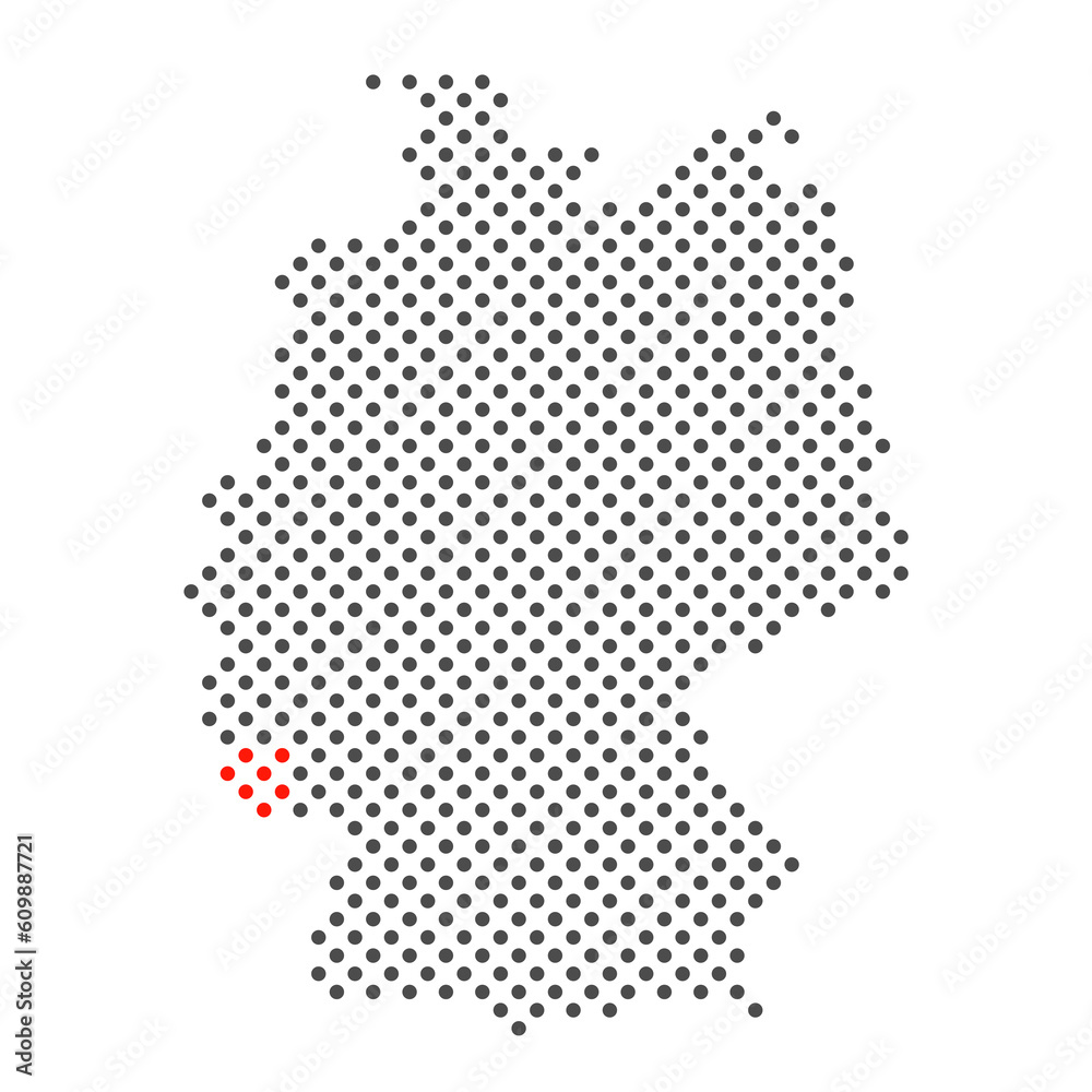 Bundesland Saarland: Karte von Deutschland aus Punkten mit Markierung