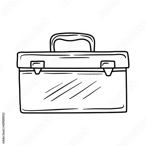 Toolbox hand drawn tool icon. Linear vector illustration from hand drawn construction collection. Outline toolbox hand drawn tool icon vector
