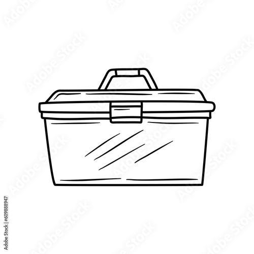 Toolbox hand drawn tool icon. Linear vector illustration from hand drawn construction collection. Outline toolbox hand drawn tool icon vector