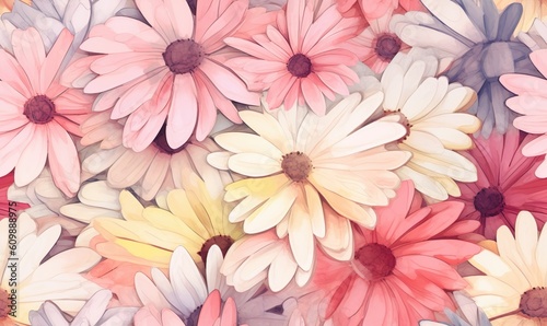 daisy in watercolor style seamless pattern