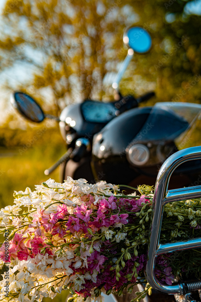 Bouquet of flowers on a scooter