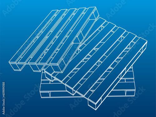 Transport pallets on a blue background. Object made with strokes. White outlines element. Vector design 