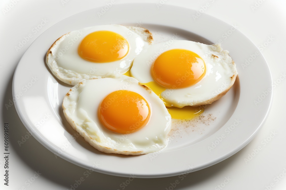Fried eggs on white plate. Generative AI Fried eggs on white plate. Generative AI