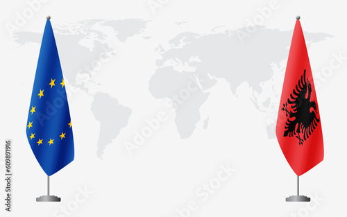 European Union and Albania flags for official meeting