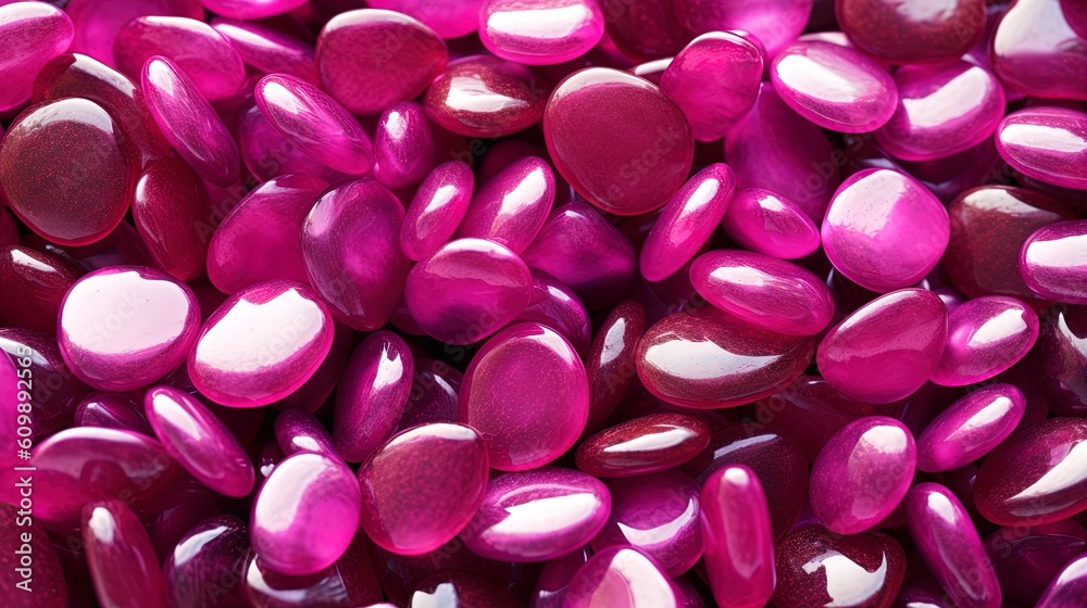 Magenta and pink pebbles for a colorful summer background. Beautiful cobbles in purple and red.