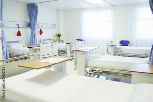 Beds ready in empty hospital room