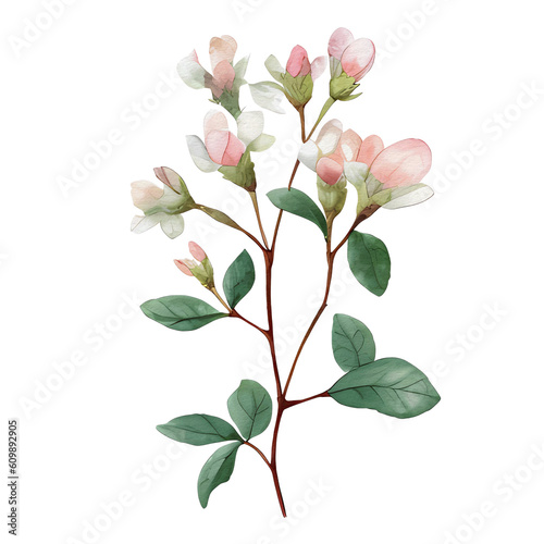 watercolor botanical elements  flowers  leaves  transparent  isolated with no background 