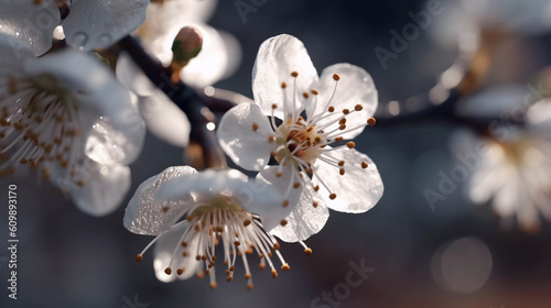 Cherry blossom, close up Japanese flowers, Generative AI