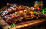 Succulent and tender pork ribs marinated in a savory blend of spices, then grilled and glazed with a sweet honey mixture.