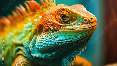 colorful iguana portrait closeup. generative ai