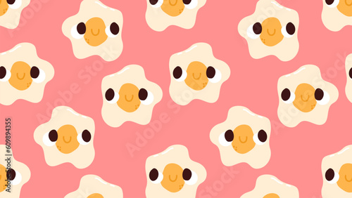 Fried eggs pink pattern. Seamless funny wallpaper.
