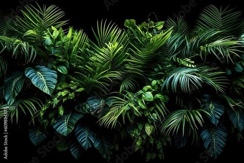 background texture green palm leaves tropical jungle. Generative AI © kichigin19