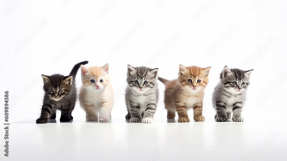 a group of cute kittens isolated on a white background studio photo. generative Ai