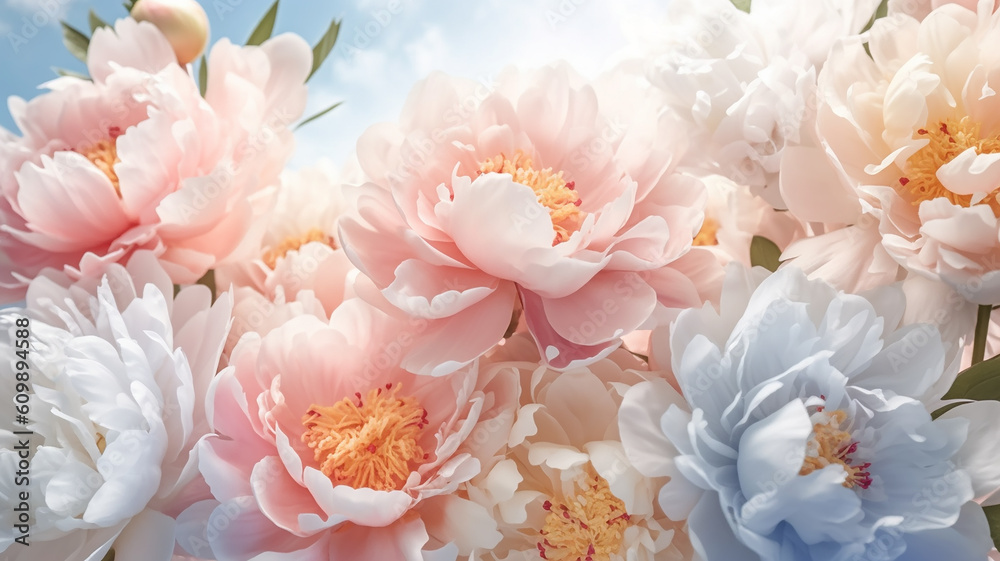 peonies abstract summer background flowers. generative Ai