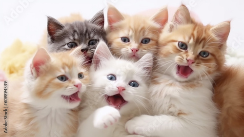 a group of cute kittens isolated on a white background studio photo. generative Ai