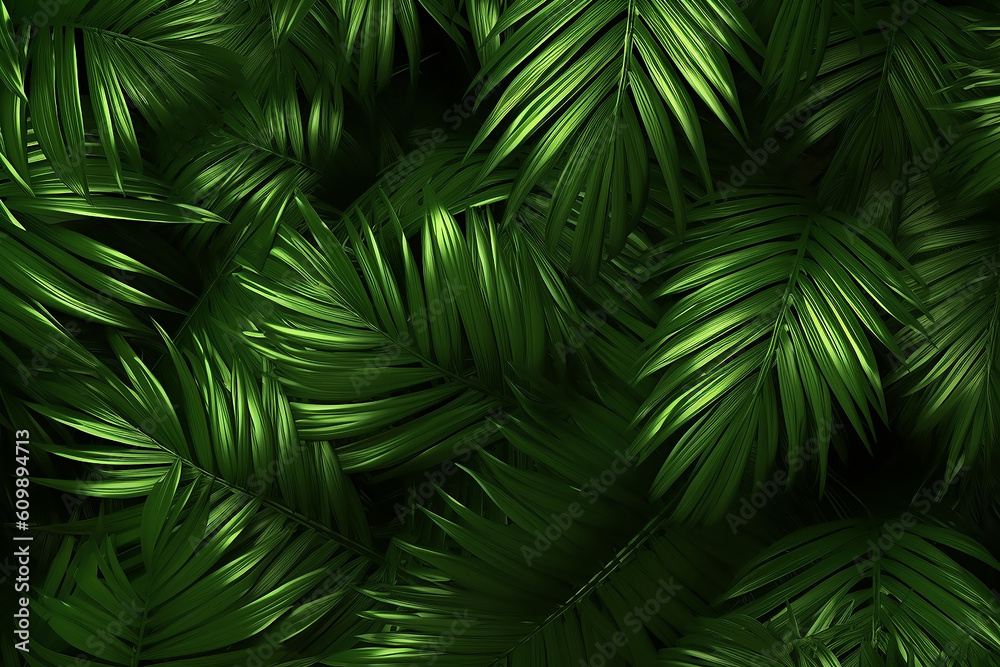 background texture green palm leaves tropical jungle. Generative AI