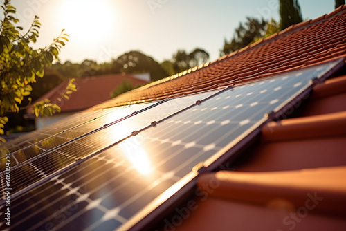 Panneaux solaires photovoltaïques sur un toit : IA générative photo