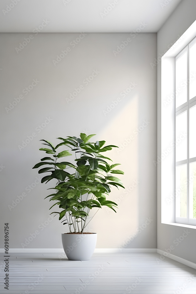 Plant, tree, vegetation in the white minimal clean room. Generative ai. Plant, tree, vegetation in the white minimal clean room. Generative ai.